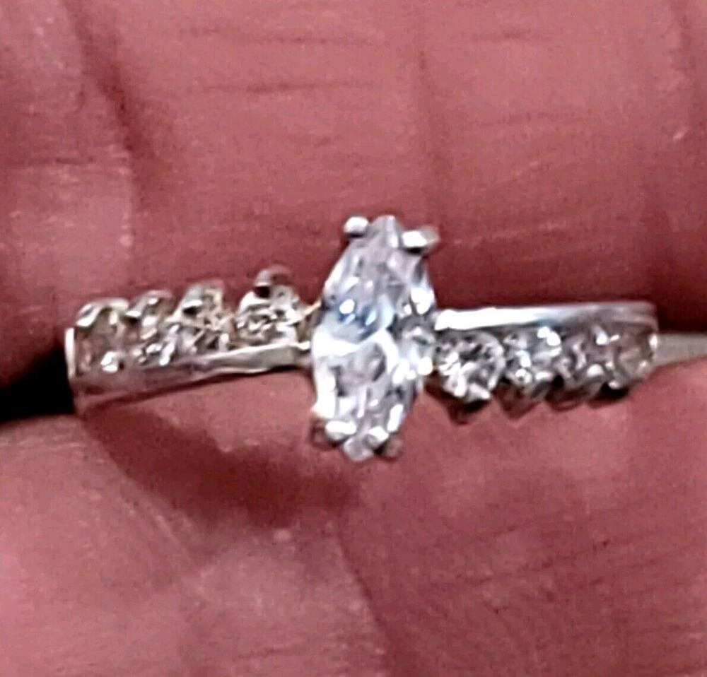 Sterling Silver Marquise Cut Ring With Accents Size 7